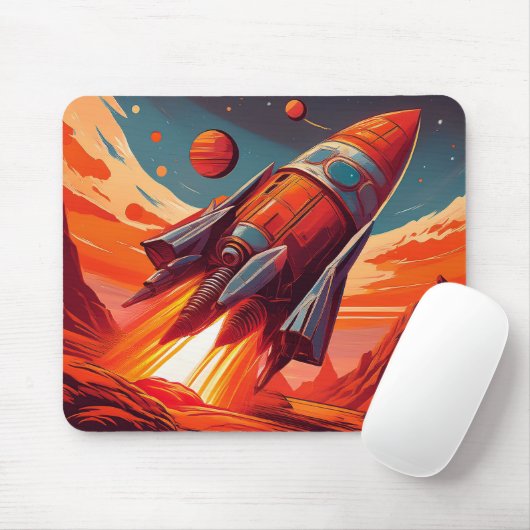 Cartoon Theme 1930's-40's Retro Rocket Ship        Mousepad (Mit Mouse)