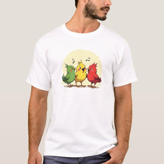 Cartoon Three Birds Singing T-Shirt (Vorderseite)