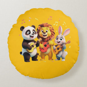 🎵 Cartoon-Tier-Musikparty – Lustige und niedliche Rundes Kissen