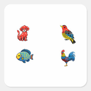 Cartoon Tiere 4 Pack Dot Polka Style Quadratischer Aufkleber