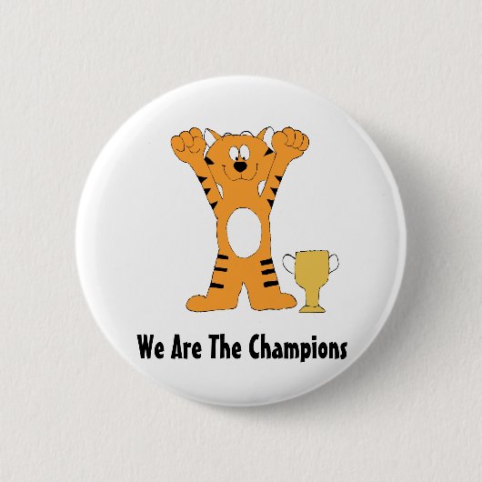 Cartoon Tiger Champion mit Trophäe Button (Vorderseite)