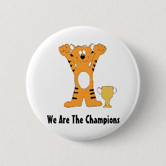 Cartoon Tiger Champion mit Trophäe Button