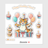 Cartoon Tiger Cub - Glücklich zum Geburtstag Perso Aufkleber (Blatt)