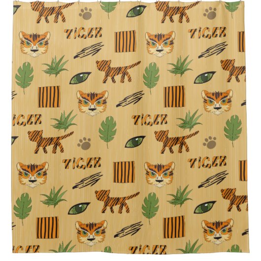 Cartoon Tiger: Fröhliches Kindermuster. Duschvorhang (Vorderseite)