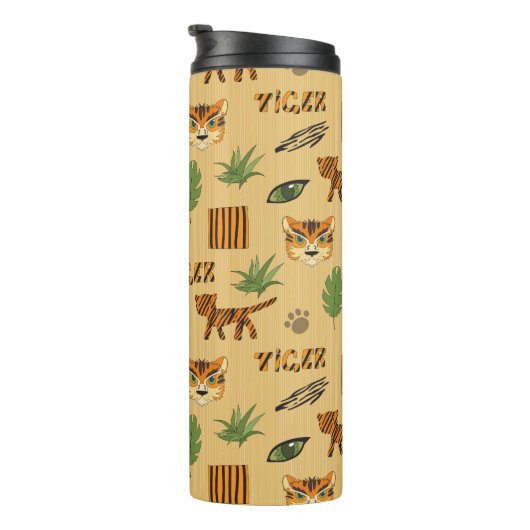 Cartoon Tiger: Fröhliches Kindermuster. Thermosbecher (Nach rechts gedreht)