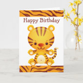 Cartoon Tiger mit Tiger Print Happy Birthday Karte (Gelbe Blume)
