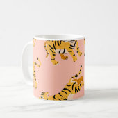 Cartoon Tiger, rosa Vintages Muster. Kaffeetasse (Vorderseite Links)