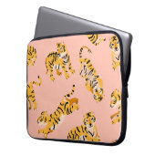 Cartoon Tiger, rosa Vintages Muster. Laptopschutzhülle (Vorderseite Links)
