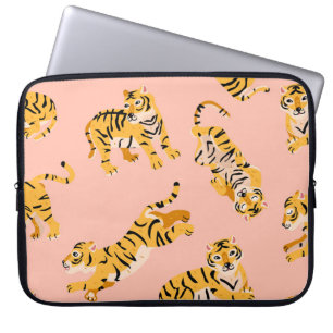 Cartoon Tiger, rosa Vintages Muster. Laptopschutzhülle