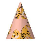 Cartoon Tiger, rosa Vintages Muster. Partyhütchen (Rückseite)