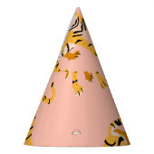 Cartoon Tiger, rosa Vintages Muster. Partyhütchen (Links)