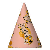 Cartoon Tiger, rosa Vintages Muster. Partyhütchen (Rechts)