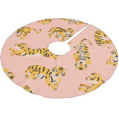 Cartoon Tiger, rosa Vintages Muster. Polyester Weihnachtsbaumdecke (Schrägansicht)