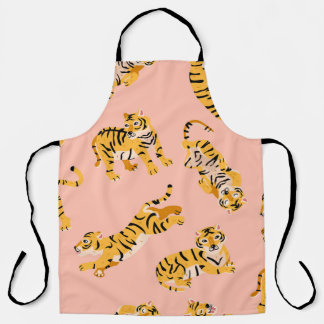Cartoon Tiger, rosa Vintages Muster. Schürze