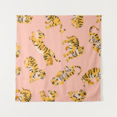 Cartoon Tiger, rosa Vintages Muster. Wandteppich (Vorderseite (Horizontal))
