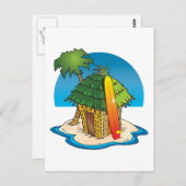 Cartoon Tiki Hut mit Surfboard und Palm Postkarte (Vorne/Hinten)