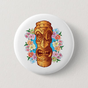 Cartoon Tiki Statue Button