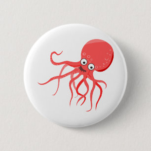 Cartoon Tintenfisch Orangenrot Button