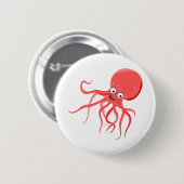 Cartoon Tintenfisch Orangenrot Button (Vorne & Hinten)