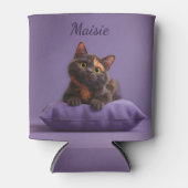 Cartoon Tortoiseshell Kitten auf Lila Polster Dosenkühler (Vorderseite)