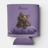Cartoon Tortoiseshell Kitten auf Lila Polster Dosenkühler (Rückseite)