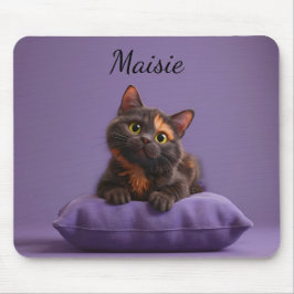 Cartoon Tortoiseshell Kitten auf Lila Polster Mousepad