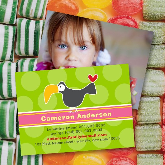 Cartoon Toucan Bird Kid Profile Foto Calling Card Visitenkarte