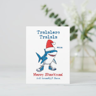 Cartoon Tralalero Tralala sagt Frohe Sharkmas Feiertagspostkarte