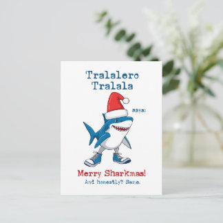 Cartoon Tralalero Tralala Says Merry Sharkmas Feiertagspostkarte