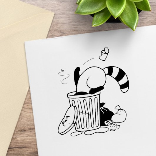 Cartoon Trash Can Raccoon Gummistempel