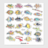 Cartoon Tropical Reef Fische Aquarellfarben Aufkleber (Blatt)