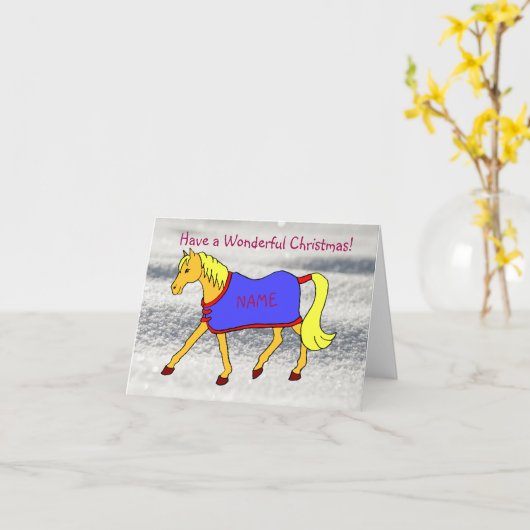 Cartoon Trotting Pony zu Weihnachten Karte (Gelbe Blume)