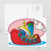 Cartoon Tugboat Postkarte (Vorne/Hinten)