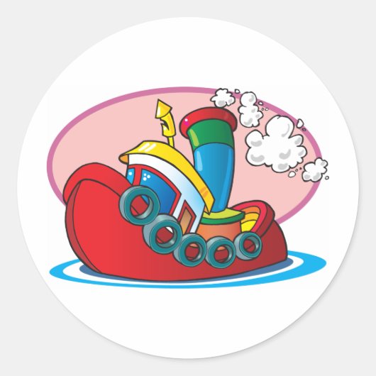 Cartoon Tugboat Runder Aufkleber (Vorderseite)
