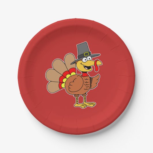 Cartoon Türkei Pilgrim Hat Erntedank Pappteller (Vorderseite)