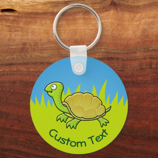Cartoon Turtle auf Gras Schlüsselanhänger (Vorderseite)