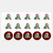 Cartoon turtle, laughing, with Santa hat Etiketten (Blatt)