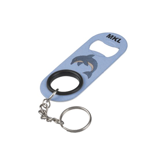 Cartoon Typ Sparkling Blaue weiße Dolphin Mini Flaschenöffner (Rückseite Schrägansicht)