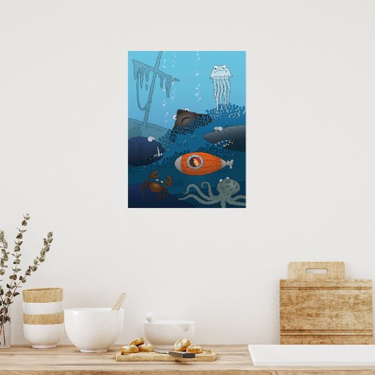 Cartoon U-Boot Boy Unterseetiermonster Poster (Küche)