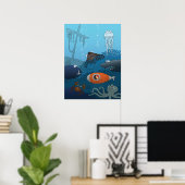 Cartoon U-Boot Boy Unterseetiermonster Poster (Heimbüro)
