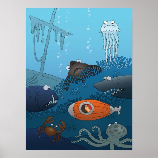 Cartoon U-Boot Boy Unterseetiermonster Poster (Vorne)