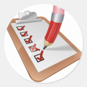 Cartoon-Übersichts-Klemmbrett mit Bleistift Runder Aufkleber