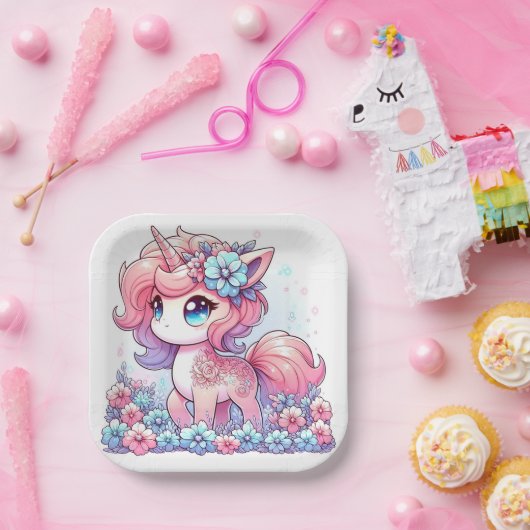 Cartoon Unicorn Kinderdusche Pappteller (Party)