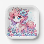Cartoon Unicorn Kinderdusche Pappteller (Vorderseite)