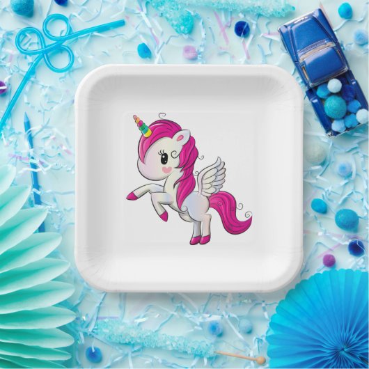 Cartoon Unicorn Pappteller (Party)