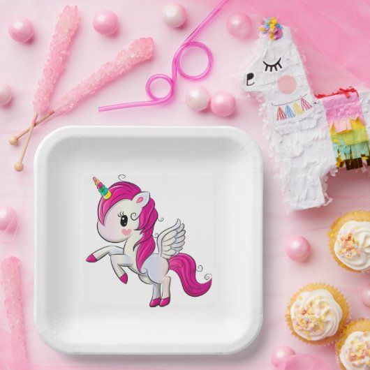 Cartoon Unicorn Pappteller (Party)