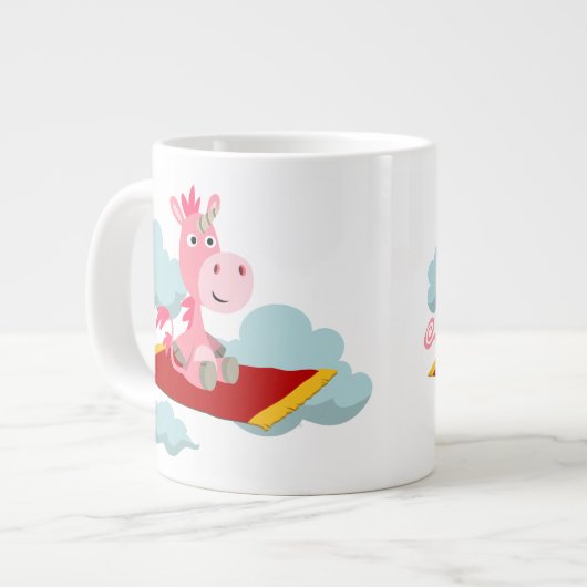 Cartoon Unicorns magische Teppichfahrt Jumbo-Tasse (Vorderseite Links)