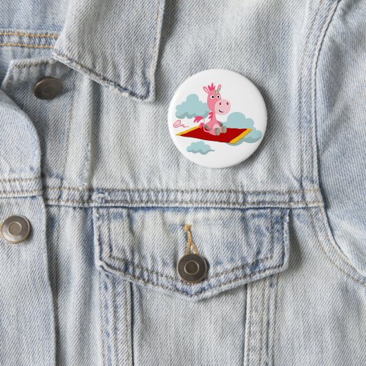 Cartoon Unicorns magisches Teppichfahrertrikot-Abz Button (Beispiel)