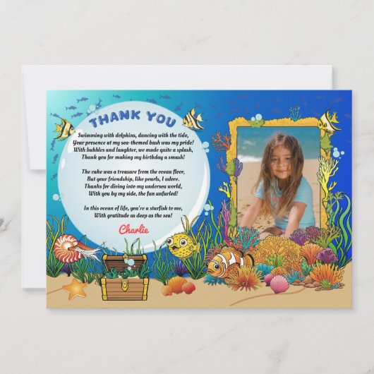 Cartoon unter Meerestieren Kinder Dankeschön Karte (Vorderseite)