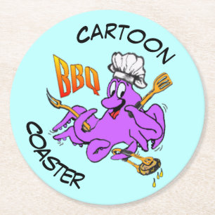 Cartoon Untersetzer: Niedliche GRILLEN Oktopus Unt Runder Pappuntersetzer